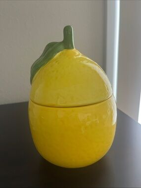 Festive Voice Ceramic Lemon Jar with Lid. New